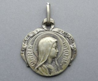 Saint Virgin Mary.  Lourdes.  Antique Religious Pendant.  France Medal.  Art Nouveau