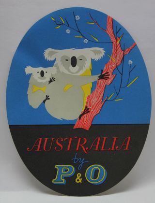 Antique/ Vintage Australia By P&o Cruise Baggage Luggage Label/ Koalas