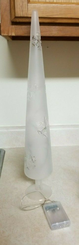 Frosted Glass With Snowflakes Lighted Tree Finial W/ Stand Requires Batteries