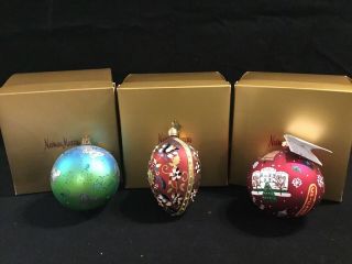 Group 3 Neiman Marcus Blown Glass Christmas Ornaments Dated