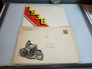 1936 Harley Davidson Motorcycle Fold Out Brochure With Envelope Rare