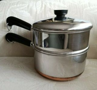 Revere Ware Copper Clad Stainless 2 Qt Sauce Pan Pot W Steamer & Lid Clinton 87