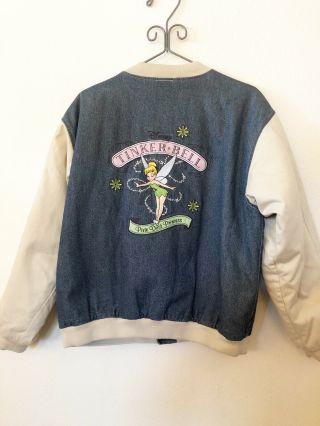 Disney Vintage Jean Varsity Jacket Tinkerbell Pixie Dust Princess Medium Vguc