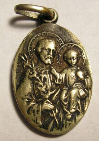 Saint St Joseph W/jesus Christ Child Infant Guardian Angel Silver Catholic Medal