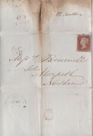 1843 Qv Cover London =9= In Mx Maltese Cross With A 1d Penny Red Imperf Stamp