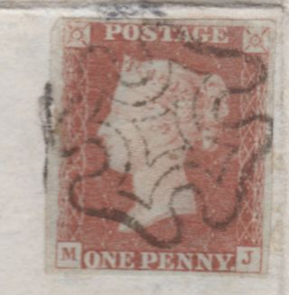 1842 Qv Piece With An Sg8 1d Penny Red Imperf Stamp Black Plate 8 Mx 4 Margin