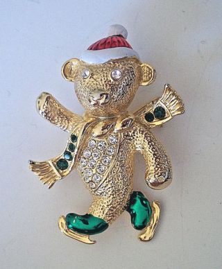 Best Christmas Holiday Teddy Bear Rhinestones Pin Brooch,  Nwot Great Gift Idea