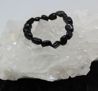 Charged Black Obsidian Crystal Tumbled Gemstone Bracelet In Gift Box,  Stretchy