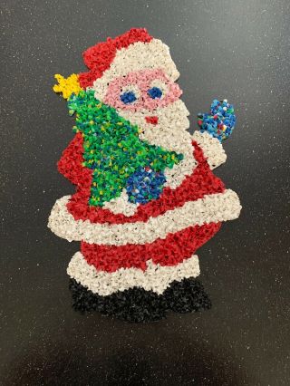 Vintage Christmas Melted Plastic Popcorn Decoration Santa 19” Tall