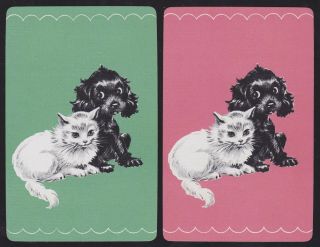 2 Single Vintage Swap/playing Cards Cat,  Spaniel Dog Id 