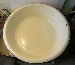 Large Vintage Enamel Wash Basin Bowl Black & White 18 X 5 " Deep