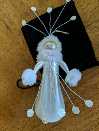Vintage Figural Blown Glass Christmas Ornament Woman In White Carlini Italy