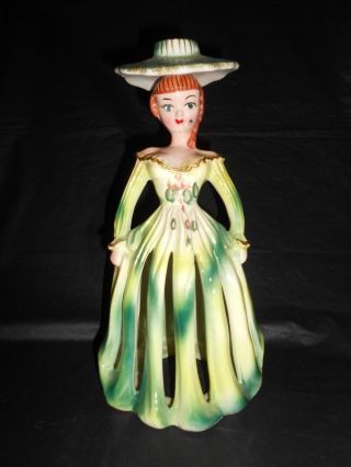 Vintage Kreiss Porcelain Lady Figure Napkin Holder - Candle Holder