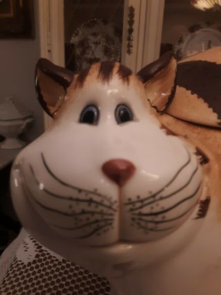 VINTAGE 1960 ' s TREASURE CRAFT COOKIE JAR Big Happy Tabby Cat & Mouse SO CUTE 7