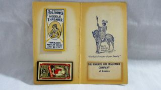Vintage Knight ' s Life Insurance Co Advertising Sewing Needle Book Great Graphics 4