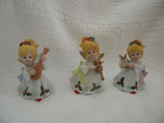 Set Of 3 Homco Christmas Musical Angels Harp,  Violin,  Lute 5551/excellent