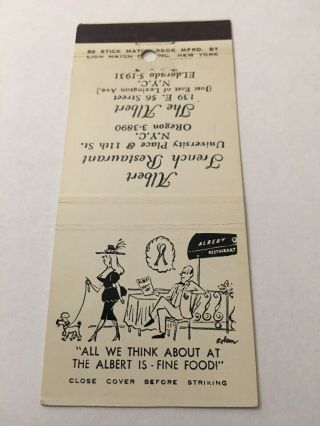 Vintage Matchbook Cover Matchcover The Albert French Restaurant York Ny