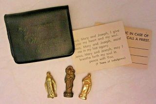 VTG My Companions Jesus Mary Joseph Metal Statues in Pouch Catholic Call Preist 2