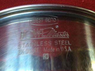 Vintage West Bend Bowl Master Stainless Steel 3 - 1/2 Quart Mixing Bowl