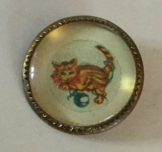 Ginger Cat Yarn Vintage Small Button Old Metal Split Shank Design Under Plastic