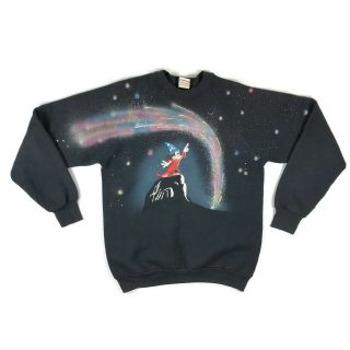 Vtg Disney Wear Black Galaxy Wizard Mickey 50/50 Sweatshirt Sz Medium