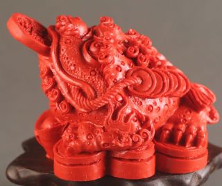 Chinese Cinnabar Red Jade Hand - Carved Dragon 金蟾 Statue Pendant 2 Inch