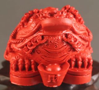 Chinese cinnabar red jade hand - carved dragon 金蟾 statue pendant 2 inch 3
