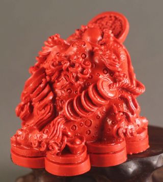 Chinese cinnabar red jade hand - carved dragon 金蟾 statue pendant 2 inch 5