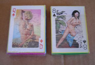 2 Vintage Royal Flushes Adult / Nude Playing Cards 9009 - Red & Green Complete