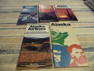 Five (5) Alaska Airline System Timetables - 1972,  79,  87 (2) & 88