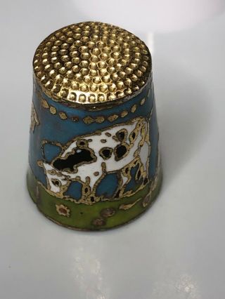 Thimble Cloisonne Brass And Enamel Oxen Cows