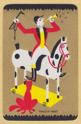 1 Single Vintage Swap/playing Card Enn Deco Man Horse Fox 