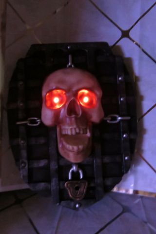 Gothic Halloween Greeter Door Wall Hanging Lighted Animated Skeleton Skull
