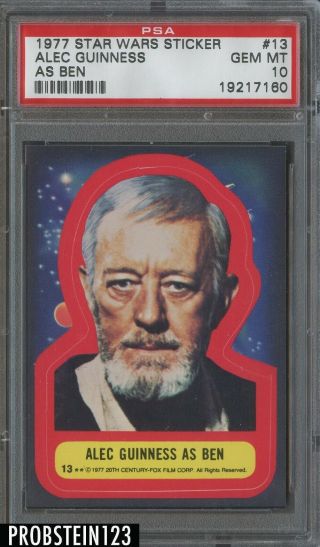 1977 Topps Star Wars Sticker 13 Alec Guinness As Ben Psa 10 Gem