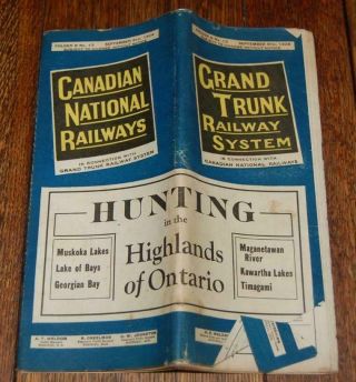 Rare 1924 Grand Trunk Railway Hunting Ontario Canada Train Timetable Brochure