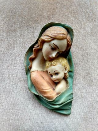 Vintage Madonna Mary And Baby Child Jesus Wall - Hanging Made In Italy By Roman.