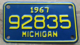 Michigan 1967 Motorcycle License Plate Quality 92835