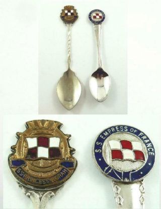 2 Vintage Canadian Pacific Steamship Line Silver Plate & Enamel Souvenir Spoons