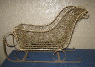 Gold Spiral Wire Metal Mesh Large 16 " Long 10 " High Christmas Sleigh