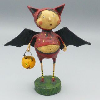 Lori Mitchell Halloween Figurine Devil Bat In Red Costume With Pumpkin Bucket