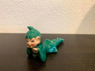 Vintage Christmas Green Pixie Elf Ceramic Figurine Laying Gilner