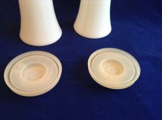 Vintage Tupperware Salt And Pepper Hourglass Shakers 6 Inch White w/Gold Letters 2