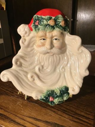 Vintage Christmas Handmade Ceramic Antique Santa 8” Cookie Candy Dish Plate 1940