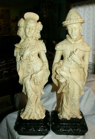 Vintage Chinese Man & Women Hand Carved Resin Figurine Statues 22.  5 "