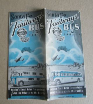 Old Vintage 1937 Santa Fe Trailways - Bus Time Tables - Atlantic To The Pacific