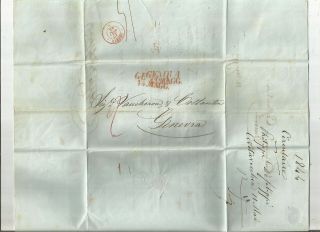 Stampless Folded Letter: 1844 Genova,  Italy Red Sl