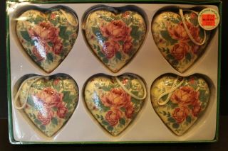 Vintage Kurt S.  Adler Christmas Ornaments Victorian Heart Rose Floral Decoupage