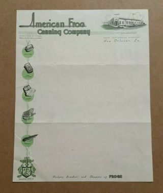 American Frog Canning Co.  Orleans,  La. ,  Letterhead,  1937