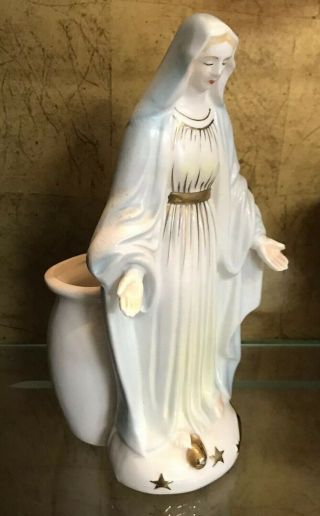 Vintage Virgin Mary Miraculous Medal Porcelain Planter Vase Figurine (no Flowers