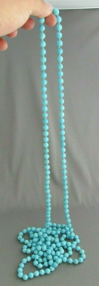 Vintage Hand Knotted Sautoir Ball Bead Long Flapper Howlite Necklace 82 "